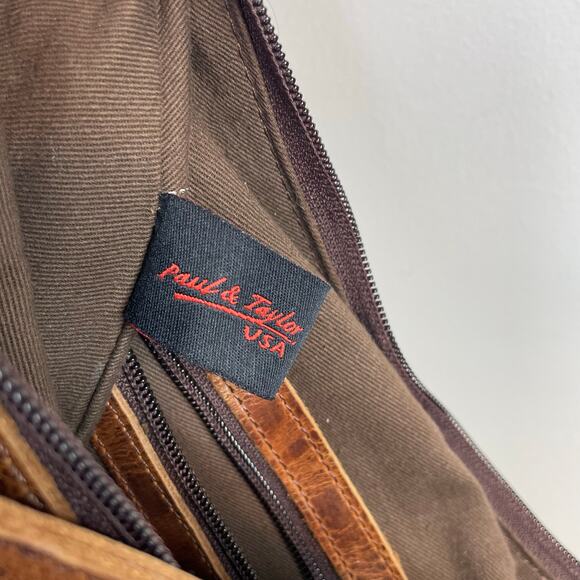 Paul & Taylor Honey Brown Distressed Leather Concealed Carry Hobo Bag Purse - Picture 11 of 14